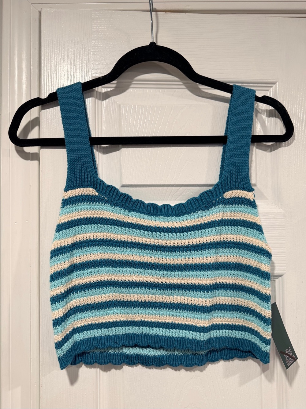 NWT Wild Fable Size M Teal Blue Striped Crochet Knit Crop Cotton Tank Top Y2K